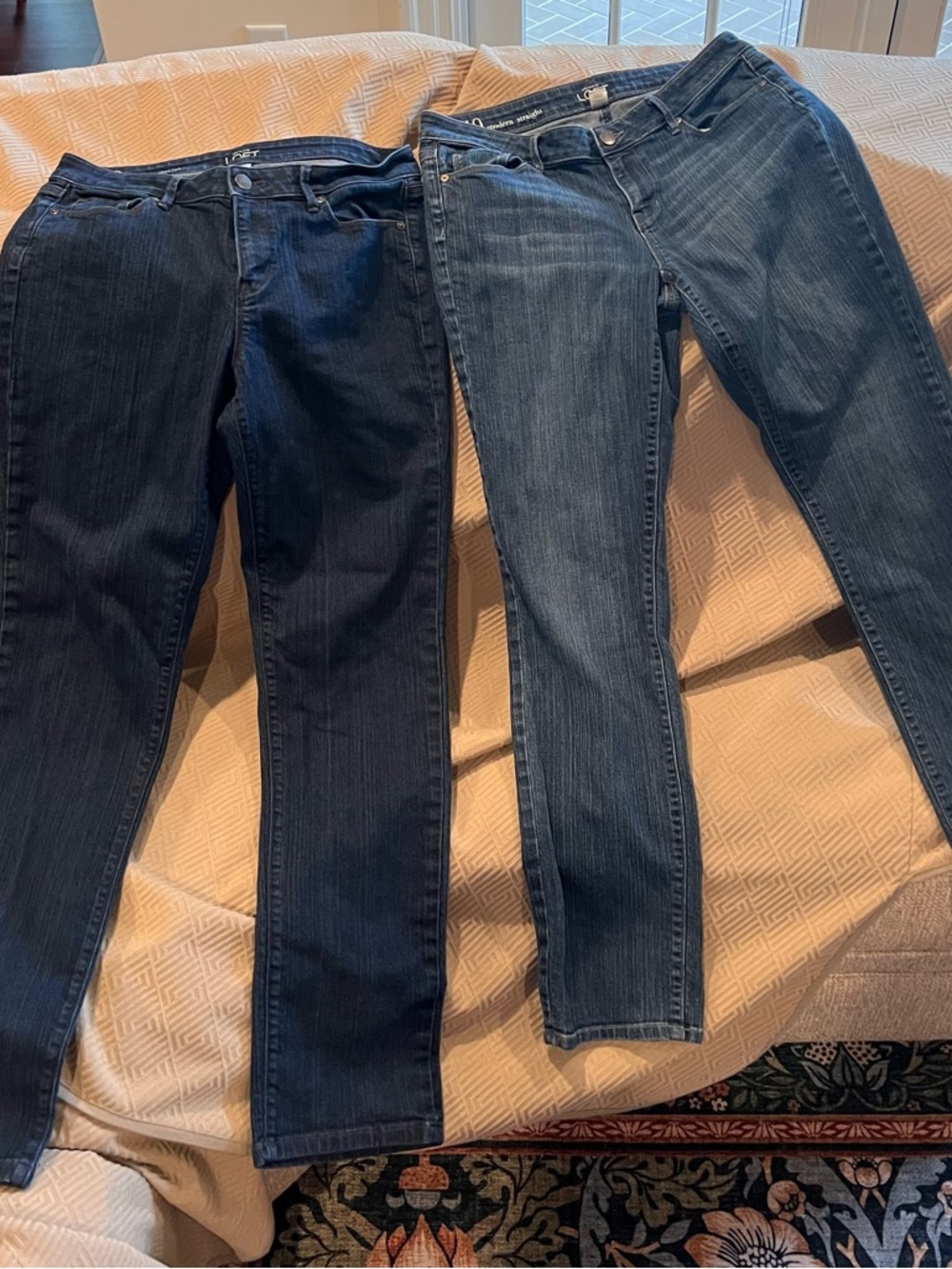 Two Pairs of Loft Modern Straight Blue Jeans - Dark and Mid Wash